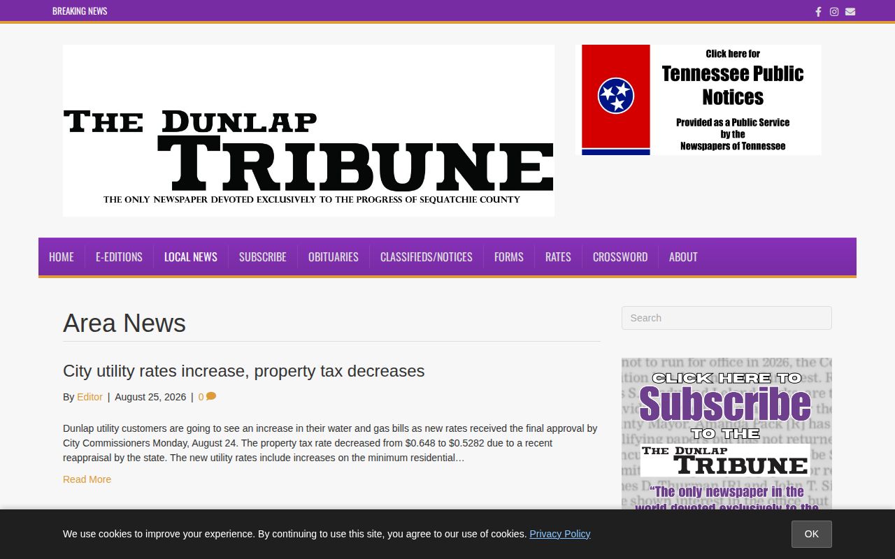 Sequatchie County crime news section at The Dunlap-Tribune, a local news-source interface